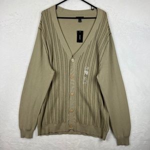 Alfani Cardigan Sweater Mens Size XL Extra Large Beige Striped Long Sleeve Knit